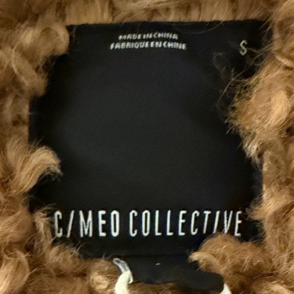 C/MEO COLLECTIVE Womens S Mustard Tan Curly Faux Fur Teddy Coat Notched Lapel - Picture 2 of 9